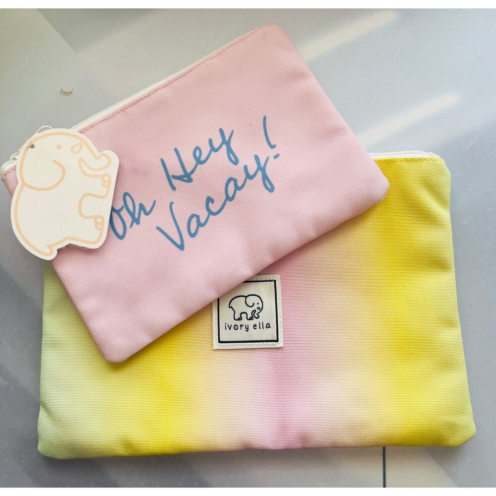 Ivory Ella "Oh Hey Vacay!" Pink & Yellow Cosmetic Bags Set
